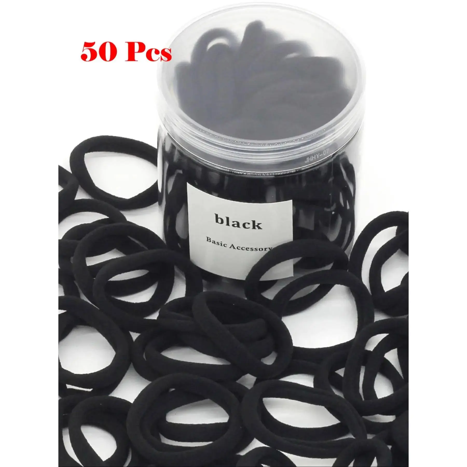 Female 50-Pcs Solid Black Minimalist Terry Cloth Hair Scrunchies, High-Stretch Soft Fabric Elastic Bands, Non-Slip, One Size for Casual Daily Wear (Sports & Outdoor Use)