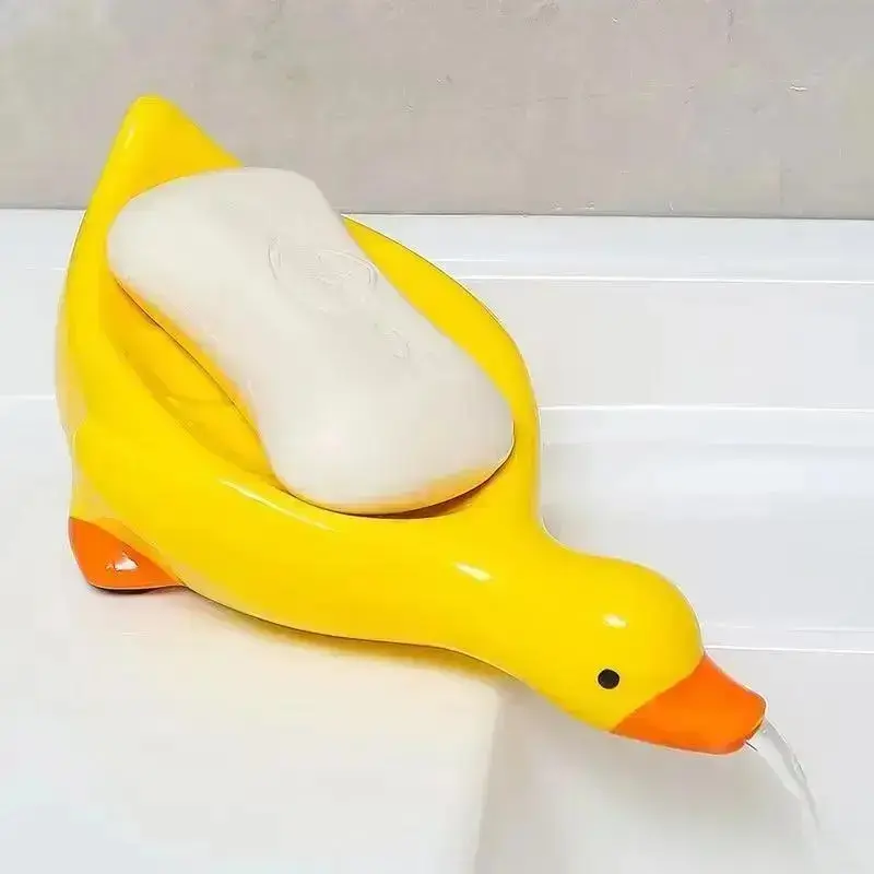 2/1PCS Cute Duck-Shaped Self-Draining Soap Dish - Non-Slip, Easy-Clean Drain Tray, Practical Bathroom Shower Counter Organizer, Indoor Recreation Accessory summerwins,summerwins
