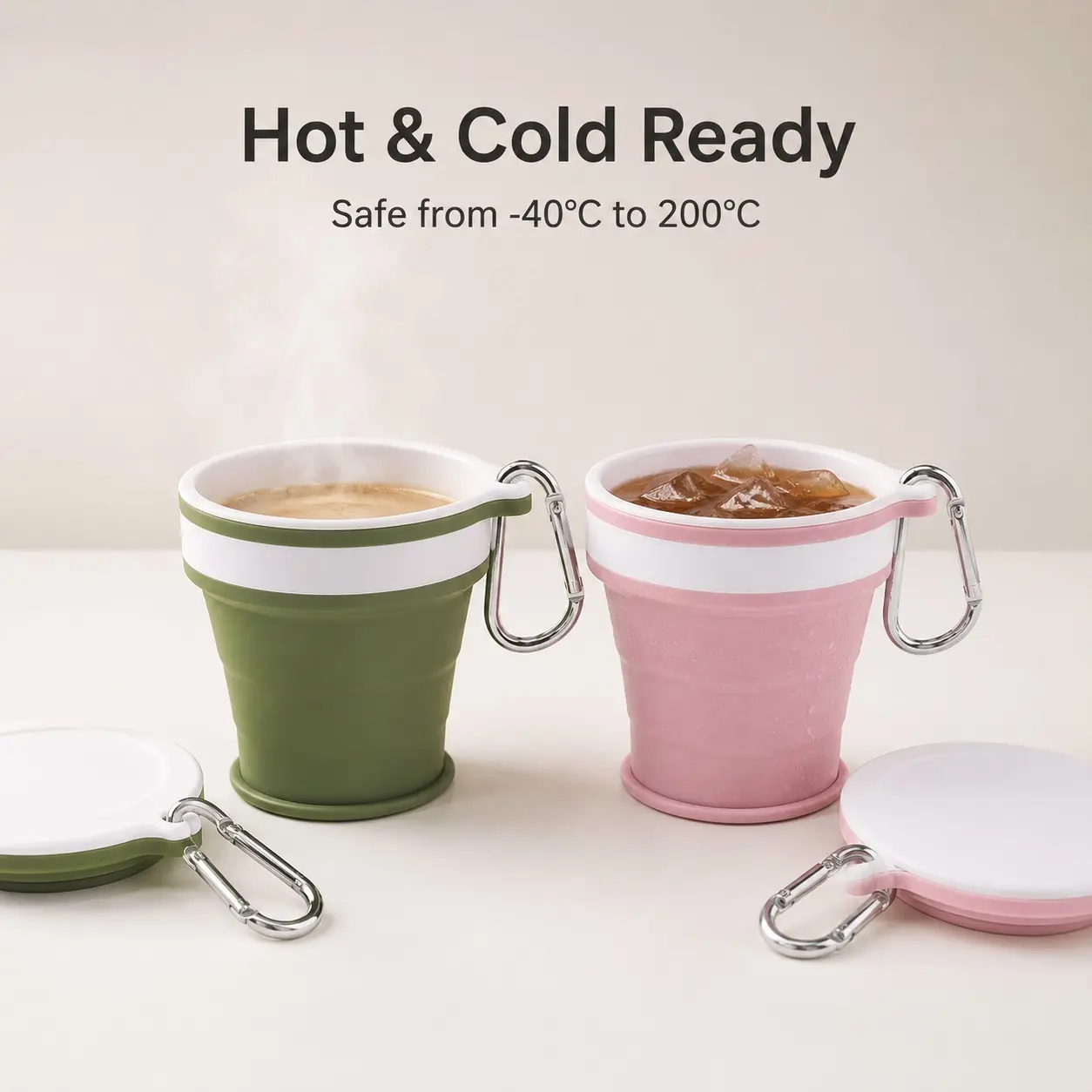 New Silicone Folding Water Cup with Hook, Portable Mouthwash Cup for Outdoor Travel, Business Trips, Coffee Cup, Convenient and Lightweight