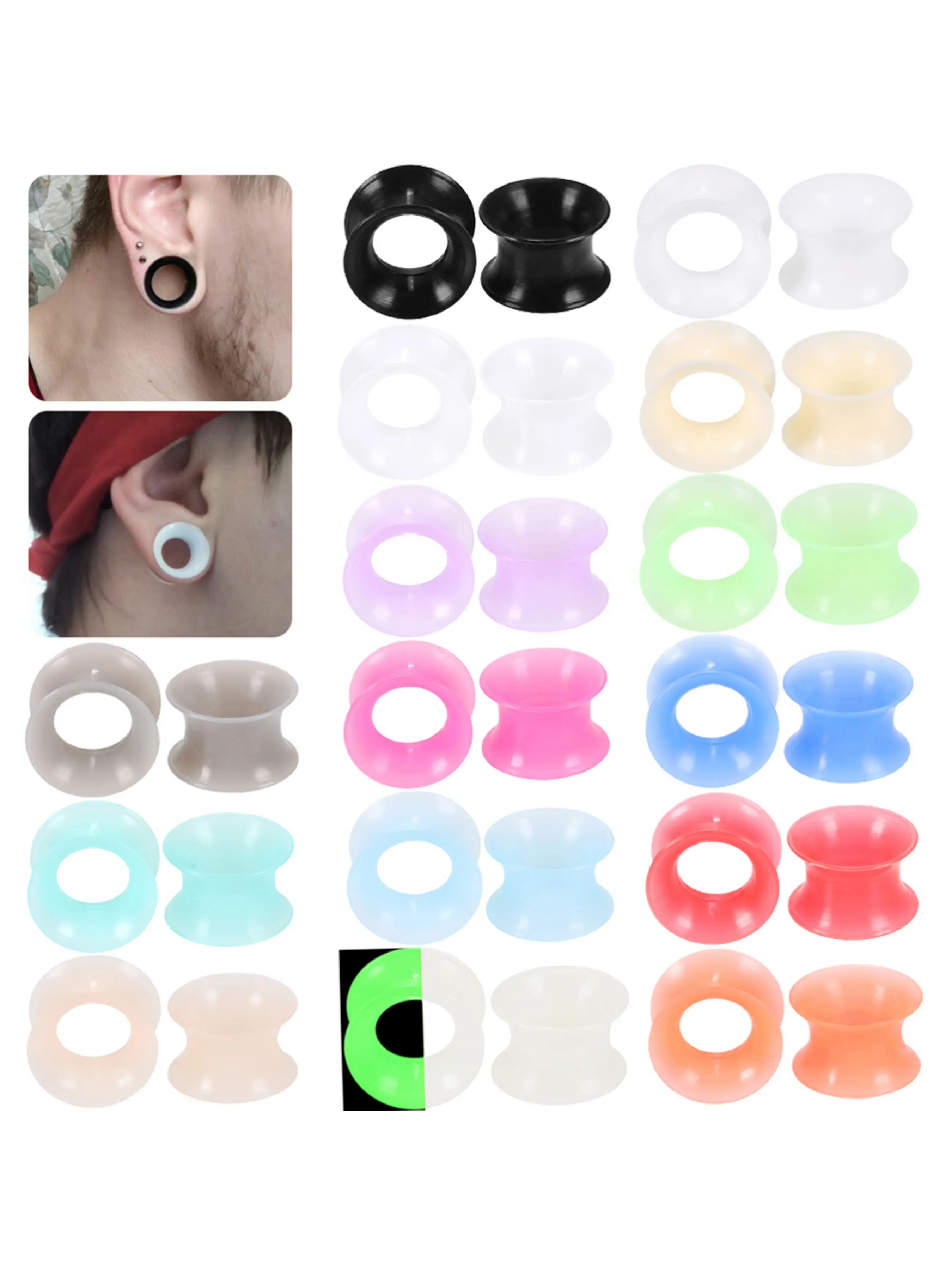 1Pair 3-25mm Silicone Flexible Thin Ear Plugs Tunnel Ear Stretching 12 Colors Double Flared Expander Piercing Jewelry Silicone Earring Expander