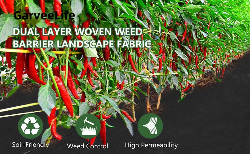 GARVEE Woven Landscape Fabric 5.8oz, GARVEE 4 x 100FT Weed Fabric Barrier, Double Layer, Garden Fabric Weed Barrier, Weed Control Fabric Ground Cover, Gardening Mat for Garden Beds, Landscaping