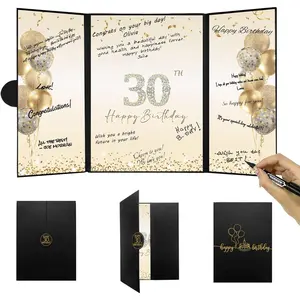 Black Gold 30th Birthday Party Decorations, Happy 30th Birthday Alternative Signature Guest Book for Men Women Cheers to 30 Years Old Gifts 30 Birthday Signing Card Board Party Supplies