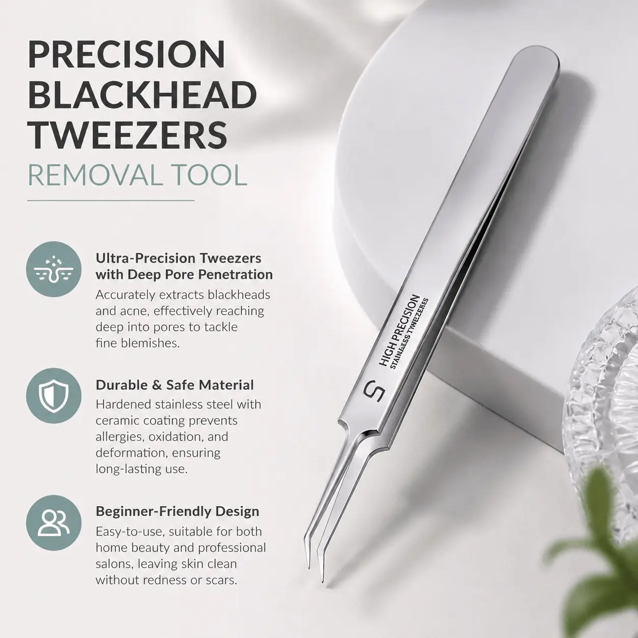 Precision Stainless Steel Fine Point Tweezers, ESD Safe & Non-Magnetic, Professional Grade for Soldering, Electronics Repair, Jewelry Making, DIY Crafts, Industrial Use.