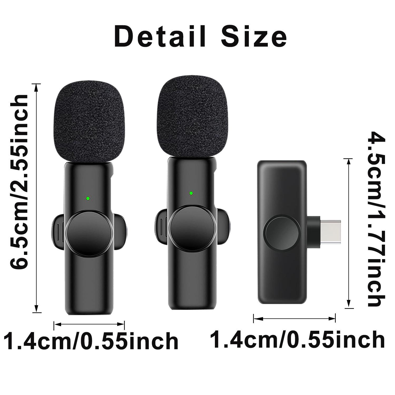 Wireless Microphone, USB Rechargeable Lavalier Microphone, Professional Microphone for Video Recording, Compatible with iPhone, iPad, Android, Audio