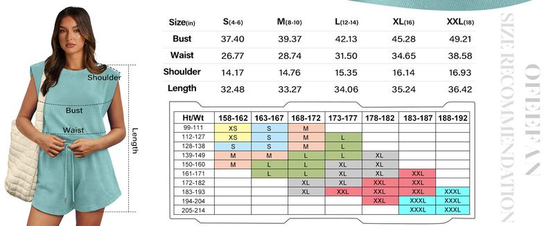 OFEEFAN Rompers for Women Summer Cap Sleeve Adjustable Drawstring Waistband Crewneck Casual Outfits with Pockets