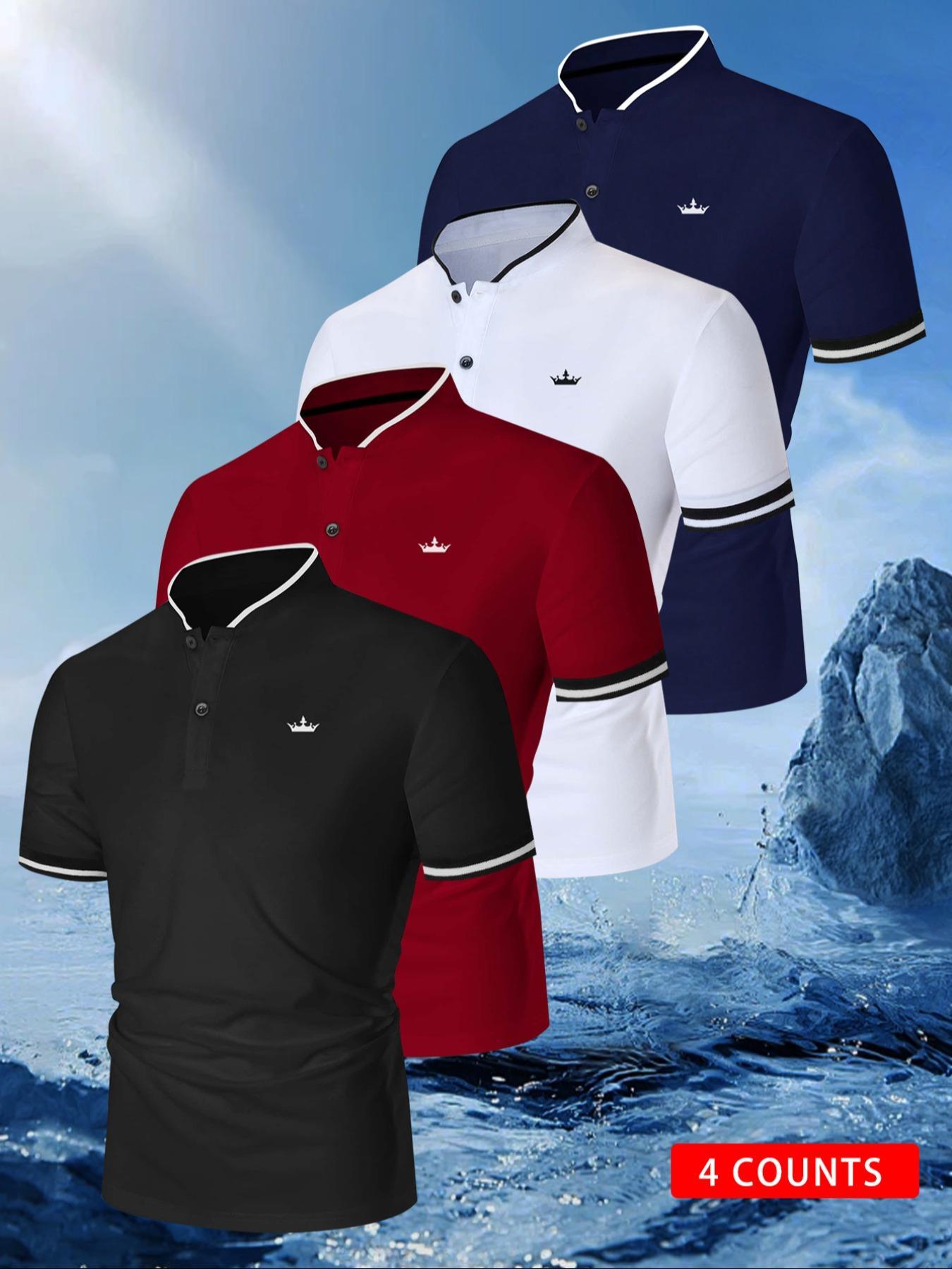 Men's Patchwork Geometric Print Polo Shirt, Golf Shirt, Fitted Casual Collared, Regular Fit Casual Short Sleeve Top for Summer, Men's Clothes for Daily Wear