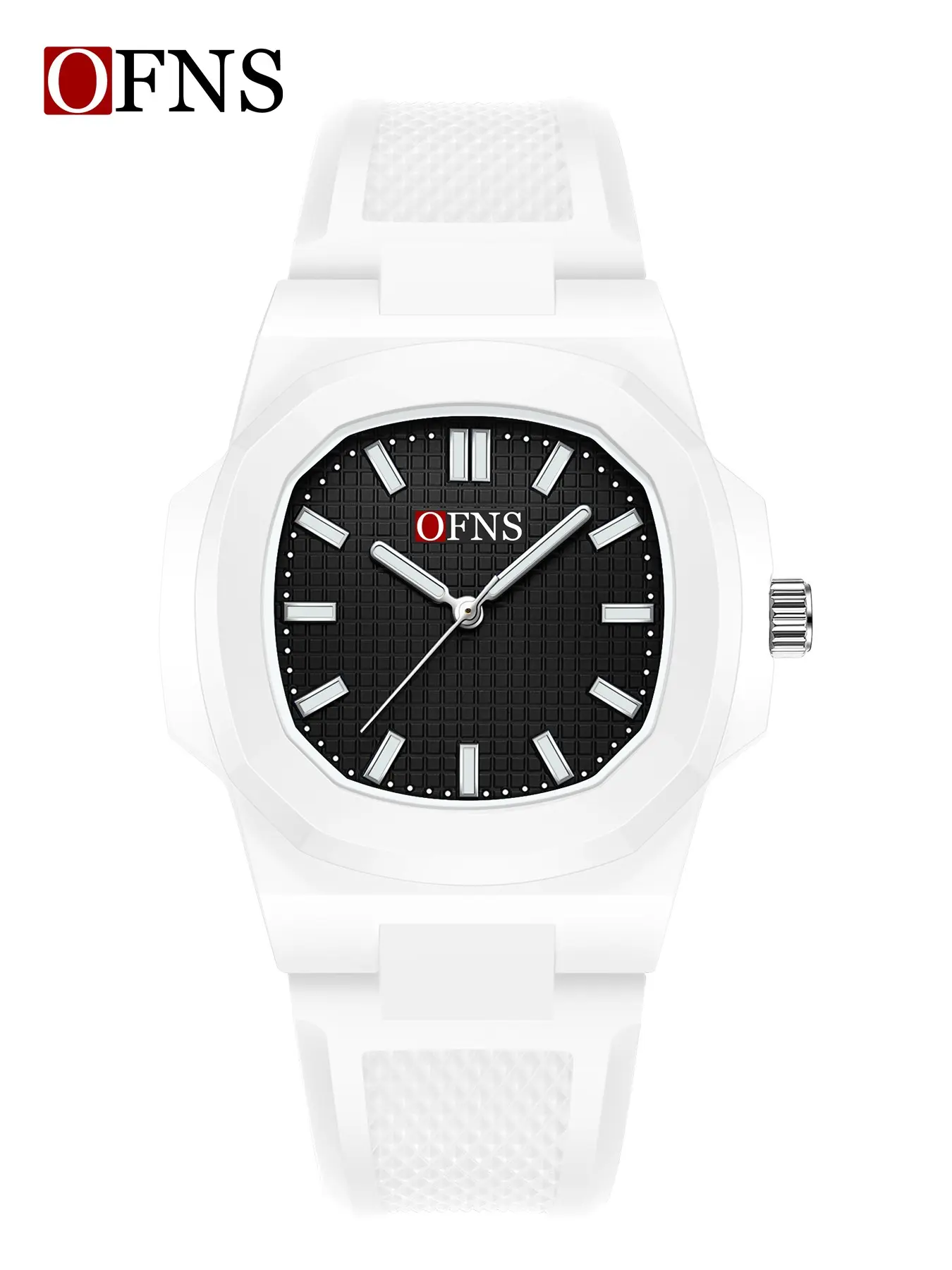 Ofns Brand Quartz Watch, Night Light Calendar, Fashion Silicone Strap, Analog Square Face, Business Style, All Seasons, Model 7231