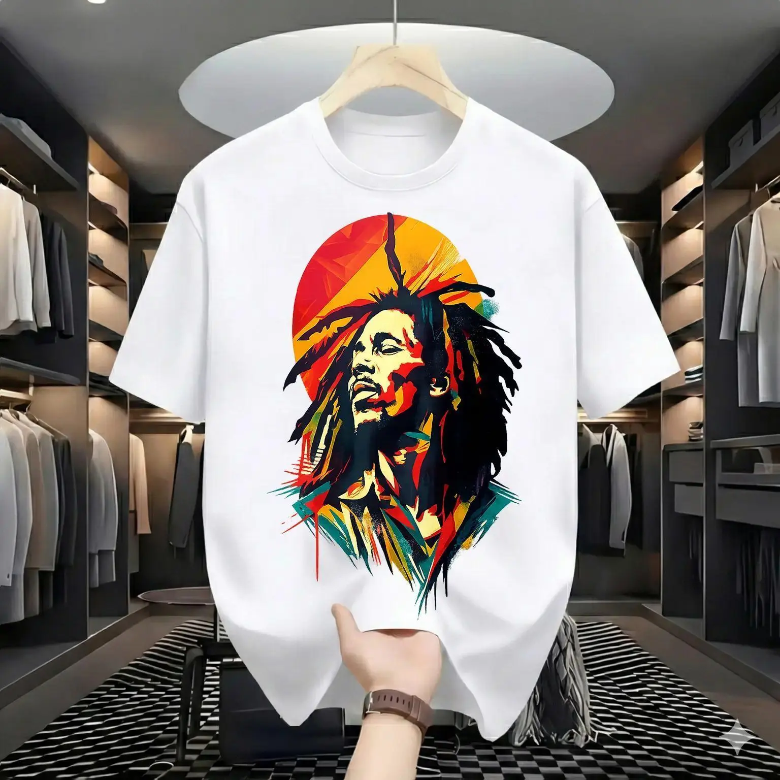 Vintage, Reggae Legend, Patterned T-Shirt, Colorful Rasta Style, Casual Shirt, Crew Neck Design Short Sleeve