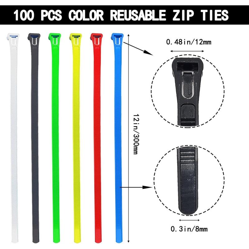 100 count 12 Inch Color Zip Ties, Heavy Duty Releasable Ties, Self-Locking Nylon Colored Zip Ties 50 Lbs Tensile Strength Ties Wraps for Garden Office Workshop 100 count 12 Inch Color Zip Ties, Heavy Duty Releasable Ties, Self-Locking Nylon Colored Zip Ties 50 Lbs Tensile Strength Ties Wraps for Garden Office Workshop