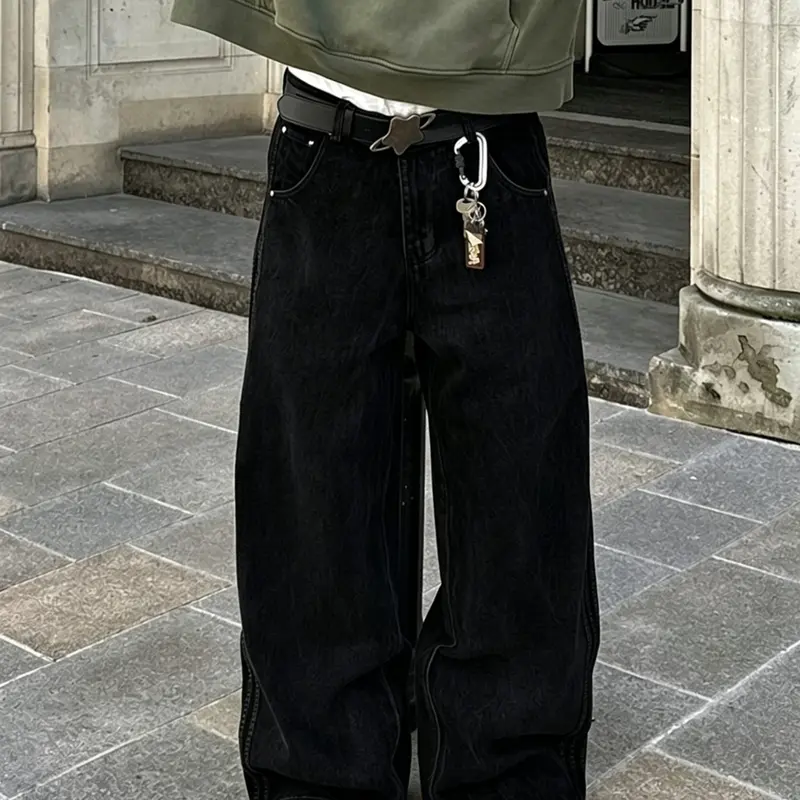 Men's New Fashion Loose Fit Side Stripe Jeans, Casual Versatile Denim Jeans, Stylish Long Straight Leg Jeans for Everyday Wear, Casual Comfy Jeans