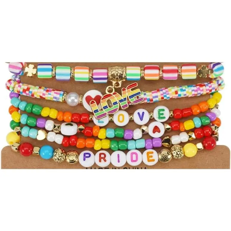 Rainbow Heishi Bead Bracelet Set, Bohemian 'Love Wins' Jewelry for Women, Stackable Nickel-Free Alloy for LGBTQ Pride Events