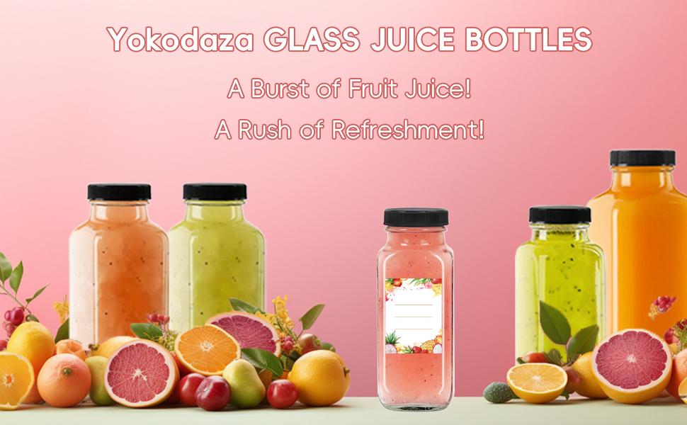 12 oz Glass Juice Bottles with Lids 3-Pack - Reusable Kombucha Bottles & Green Drink Jars with Leakproof Caps