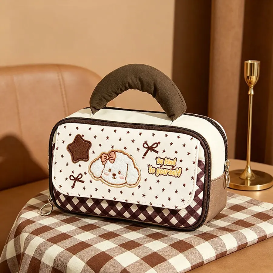 Cute New Puppy Star Flip Pencil Case, Stylish Handheld Large Capacity Stationery Storage Bag, Perfect for Back to School