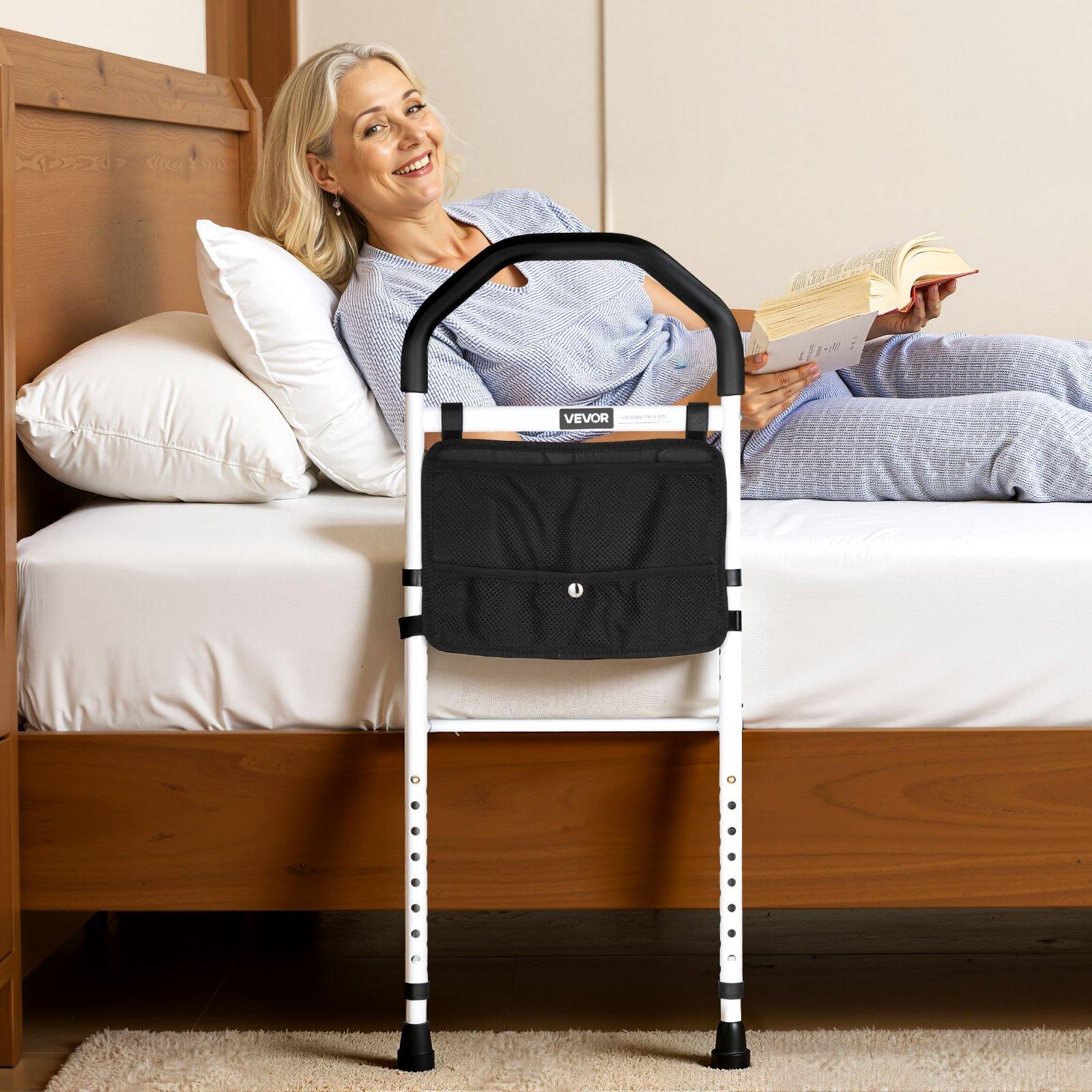 VEVOR Bed Rail for Elderly, Bedside Assist Rails with Supporting Leg and PU Handrail, Adjustable Height Carbon Steel Pipe Bedside Cane, Bed Bars for Seniors & Patients, Fits King, Queen, Full, Twin