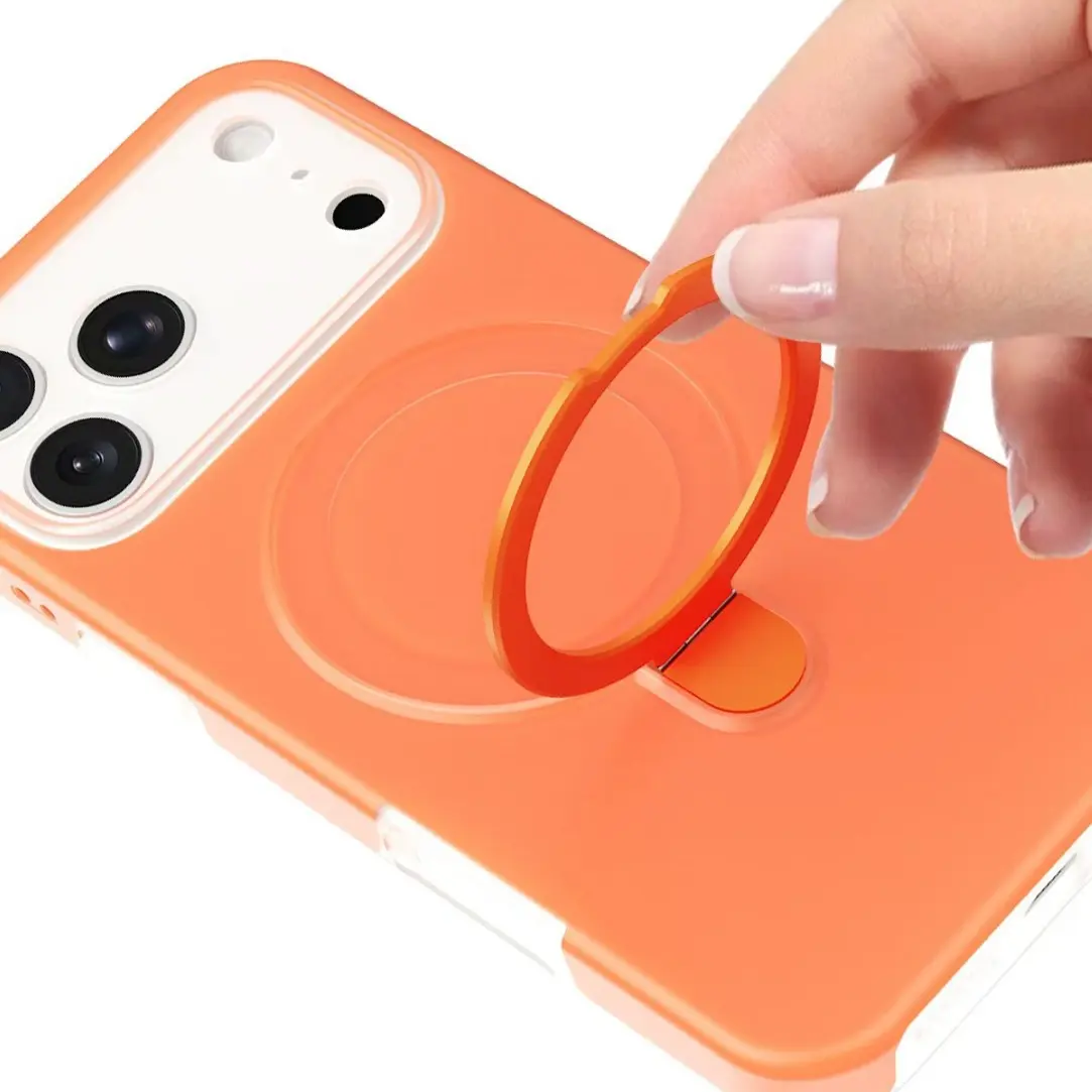 Jelly Liquid Silicone N52 Strong Magnetic Case for iPhone 12/13/14/15/16/17 Pro Max, Precise Cutouts Anti-Fingerprint Protective Cover with Built-In Rotatable Kickstand, Raised Full Camera Lens Guard, Shockproof Shell Compatible with Car Mount & Wireless