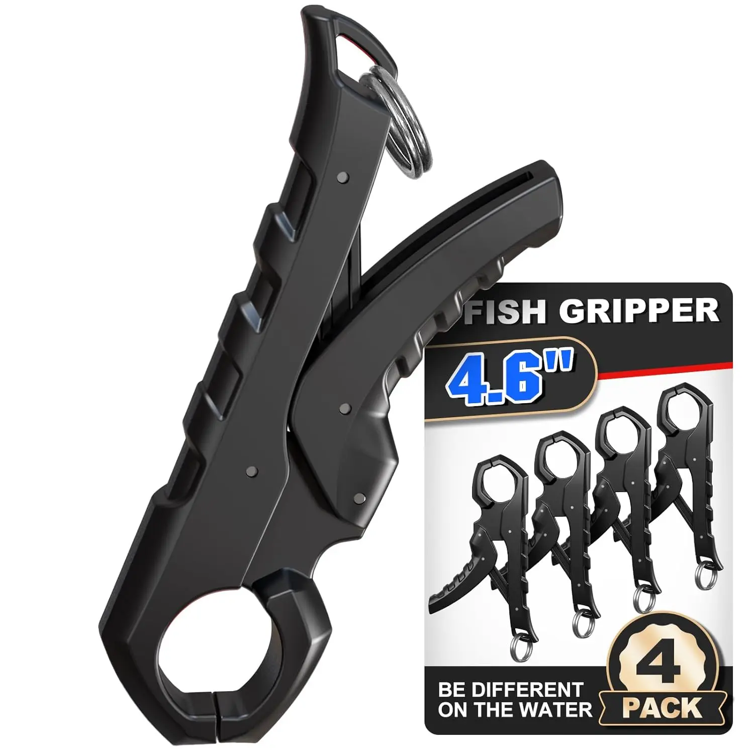 4.6'' Fish Gripper, Fishing Scale Hook Non-Puncture Replacement Clamp - Lip Grabber for Cull Tag. Tournament Bass Culling Beam Clip, Black (4 Pack)