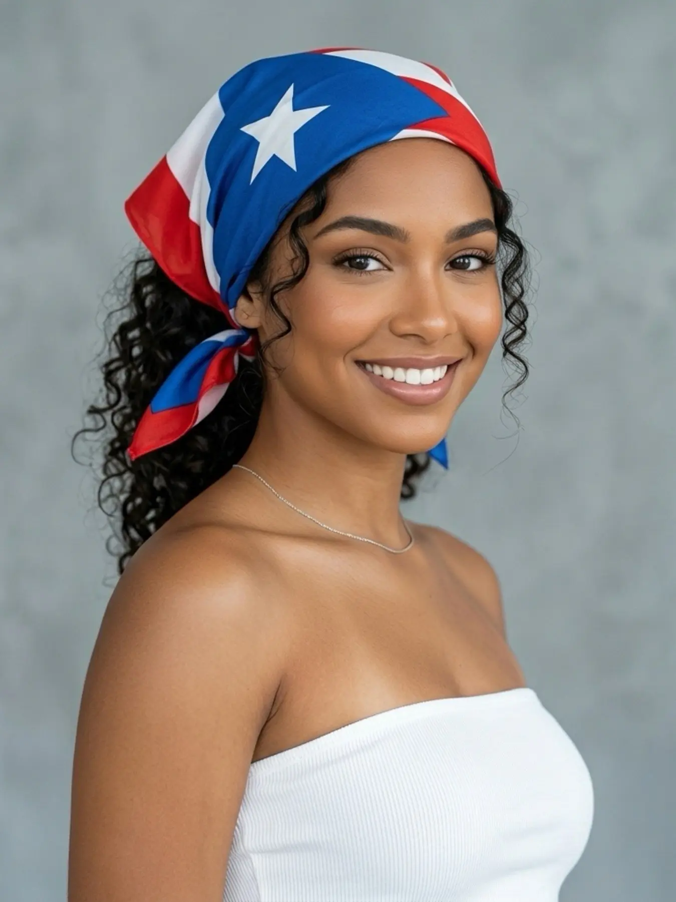 【Puerto Rico】Scarf Shawl Wrap with Bold Red and White Stripes and Blue Triangle Star - Vibrant National Identity Design for Patriotic Celebrations, Cultural Events and Festive Gatherings Scarf for Hair