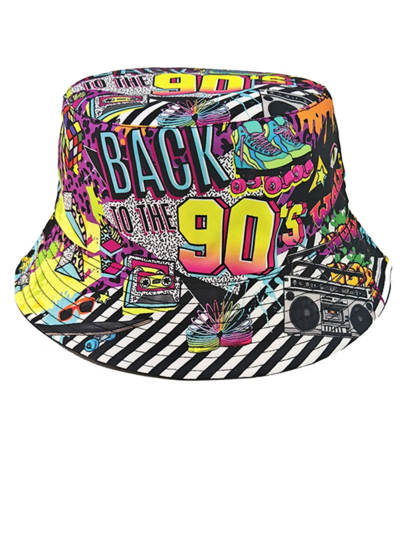 Vintage 90s Graffiti Bucket Hat Unisex Colorful Printed Foldable Fisherman Cap Fashion Retro Hip Hop Summer Sun Hat For Party Outdoor Beach Streetwear Collector Hat College Hats
