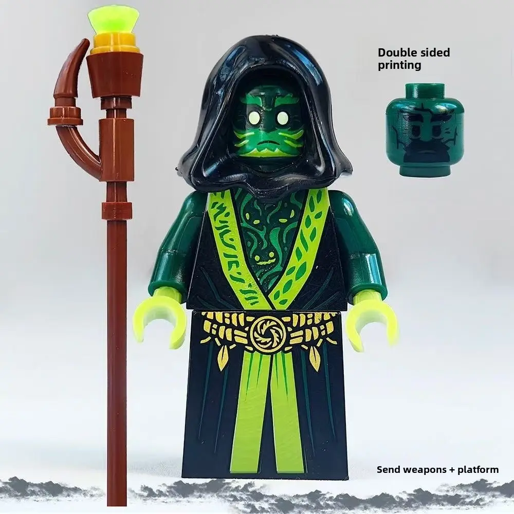 Ninja-style minifigure, double-sided printed dark warrior building block figure model complete with full set of accessories, collectible assembled building block figurine