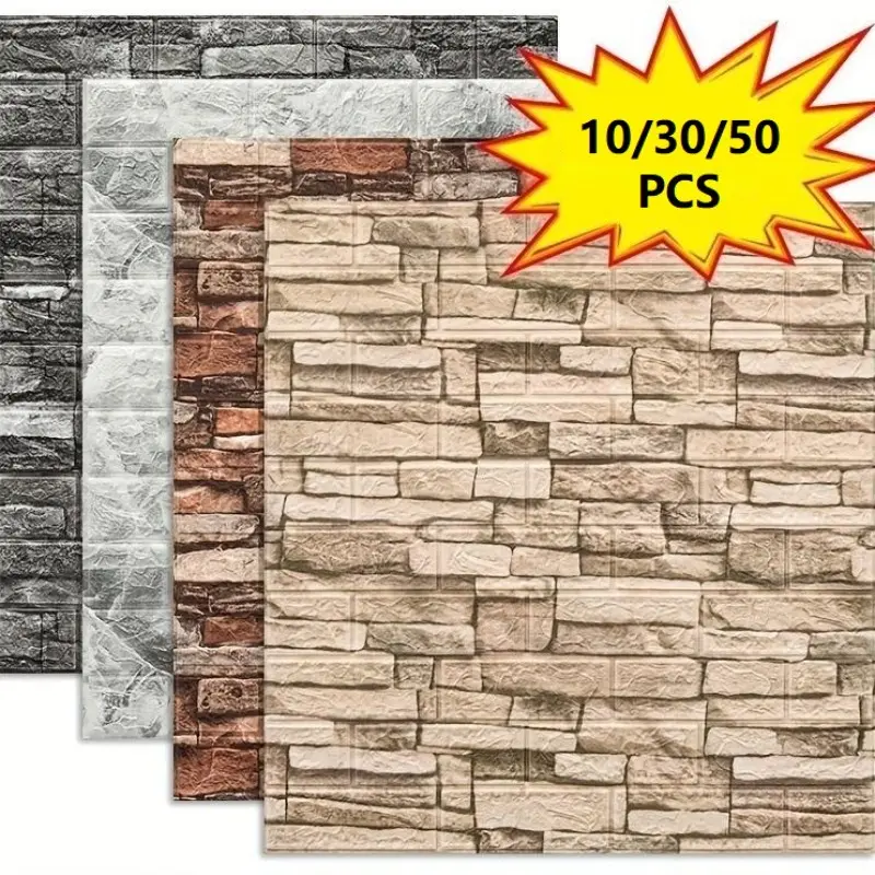 10/30/50pcs Self-adhesive 3D Brick Pattern Wallpaper Stickers - Easy to Peel, Modern Irregular Foam Pattern for Bedroom Renovation, Suitable for Wet Areas, Home Decoration, Durable Surface, Wall Stickers, for Interior Designers