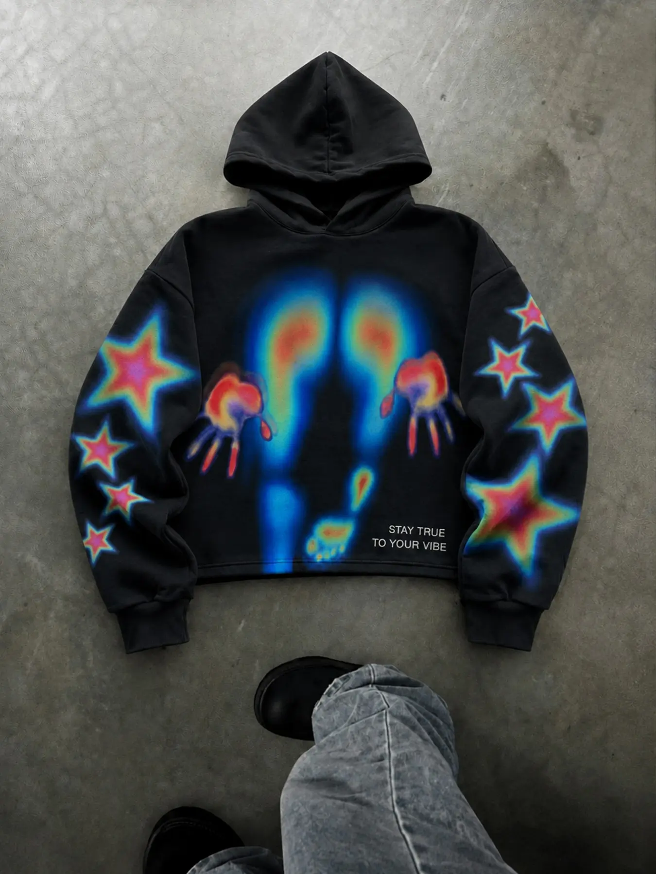Hoodie Men Y2K Cyberpunk Black Thermal Heat Map Handprint Star Graphic Oversized Sweatshirt for Unisex Streetwear Daily