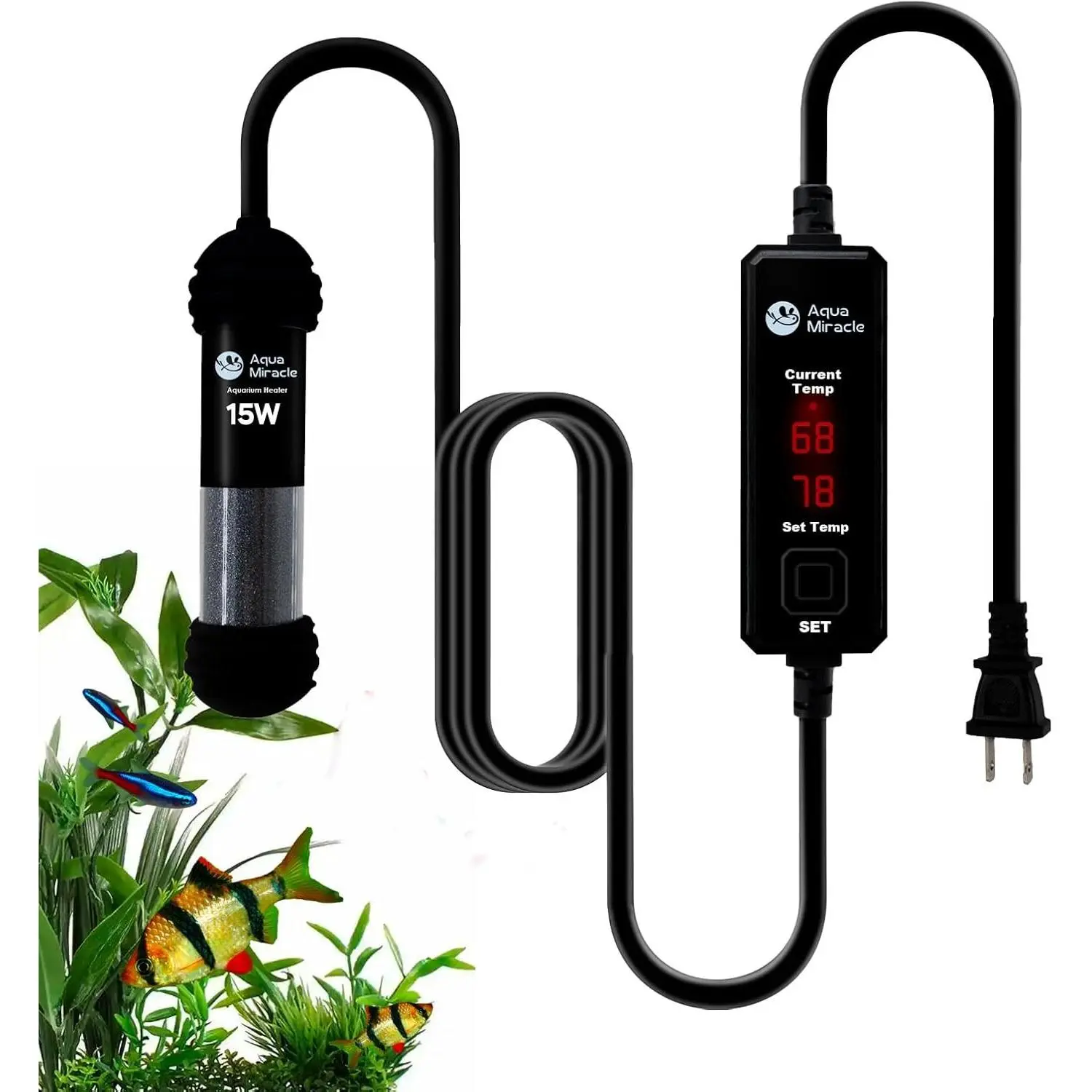 15W Small Aquarium Heater Fish Heater, Super Mini Fish Tank Heater Turtle Tank Heater for 1-3 Gal Tanks, with Dual LED Display, Dry-Run/Overheating Protection & Memory Function