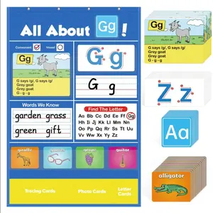 1 Set Alphabet Learning Pocket Chart with ABC Flash Cards, Alphabet Wall Chart, Letter Tracing & Handwriting Practice, Educational Learning Activities for Preschool, Kindergarten & Homeschool