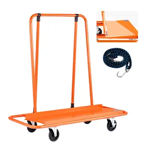 VEVOR Drywall Cart Dolly, 1800 lbs Load Capacity, Steel Panel Dolly with 4 Swivel Casters, Durable Long-lasting, Panel Truck Cart with Tie-Down Strap for Plywood, Plasterboard, Glass, Orange