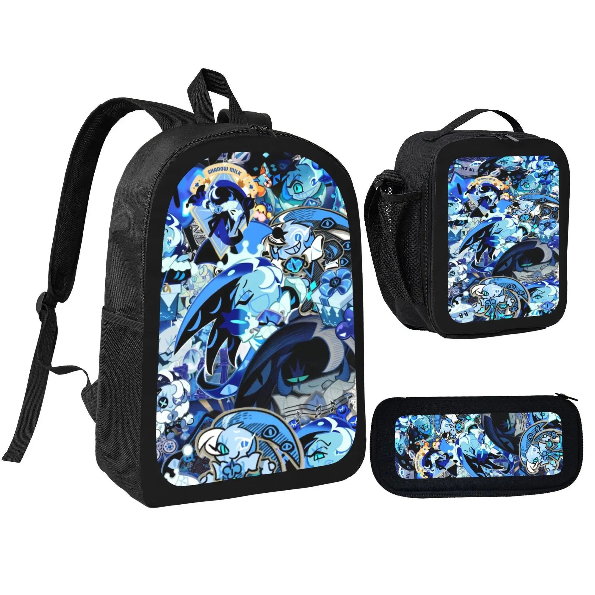 Shadow Milk Cookie Child School Backpack with LunchBags ,Pencil Bags ,School Bags for Boys Girls Best Gift-B
