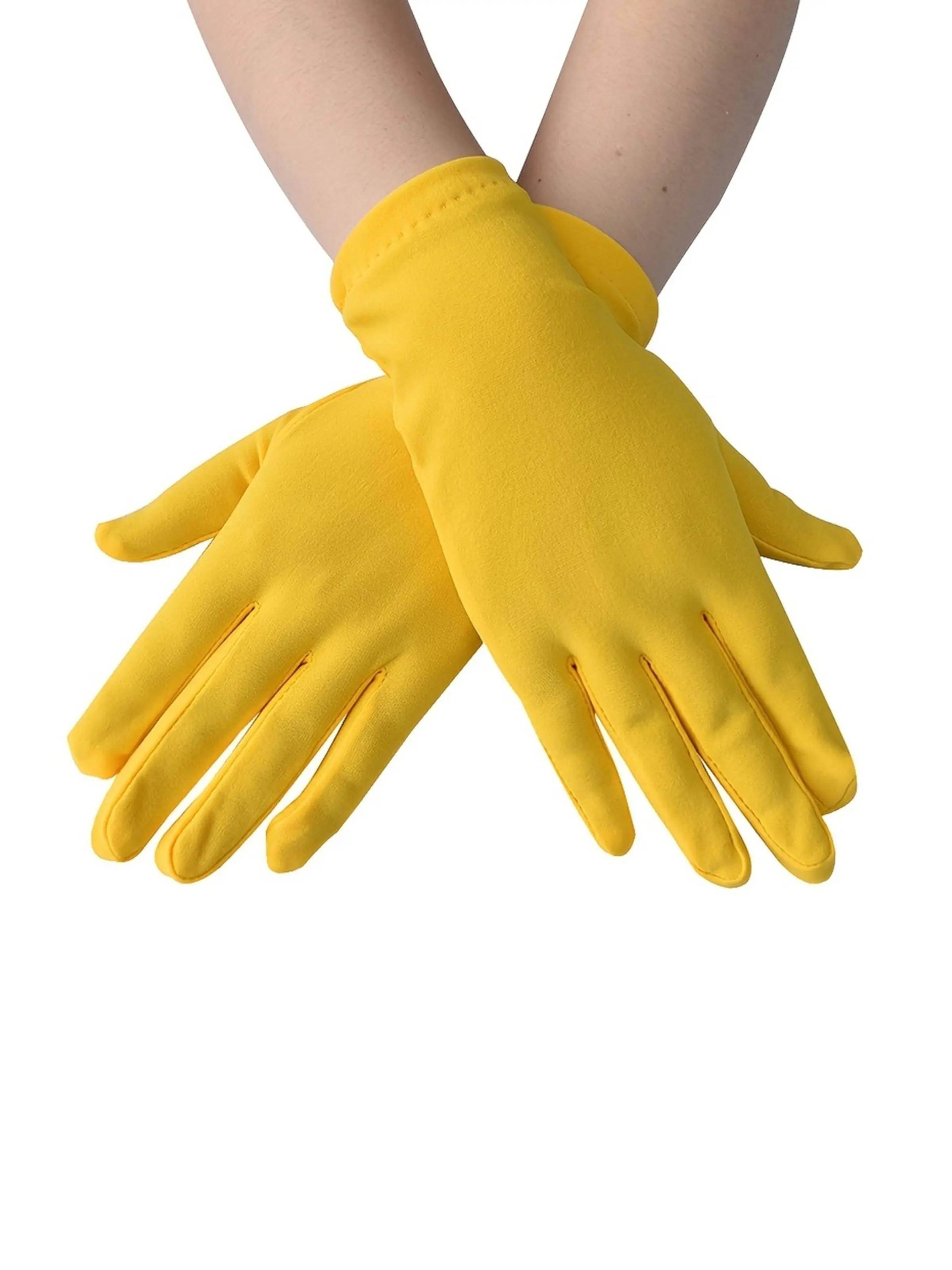 1 pair, adult size, wrist-length, polyester, full-finger, yellow, short gloves