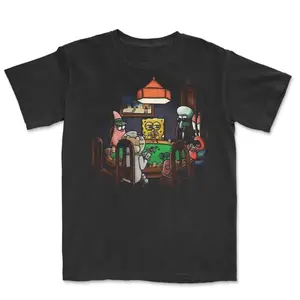 Vintage SpongeBob Playing Poker T-Shirt, Funny Poker Graphic Tee, Gift for Boyfriend, Casual Menswear Streetwear Shirt, Classic Crewneck T-Shirt.