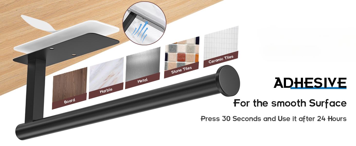 Paper Towel Holder Under Cabinet No Drilling, Self Adhesive Paper Towel Holder Wall Mount for Kitchen,RV, Matte Black Paper Towel Holder 304 Stainless Steel, Under Cabinet Paper Towel Holder kitchen  gadgets