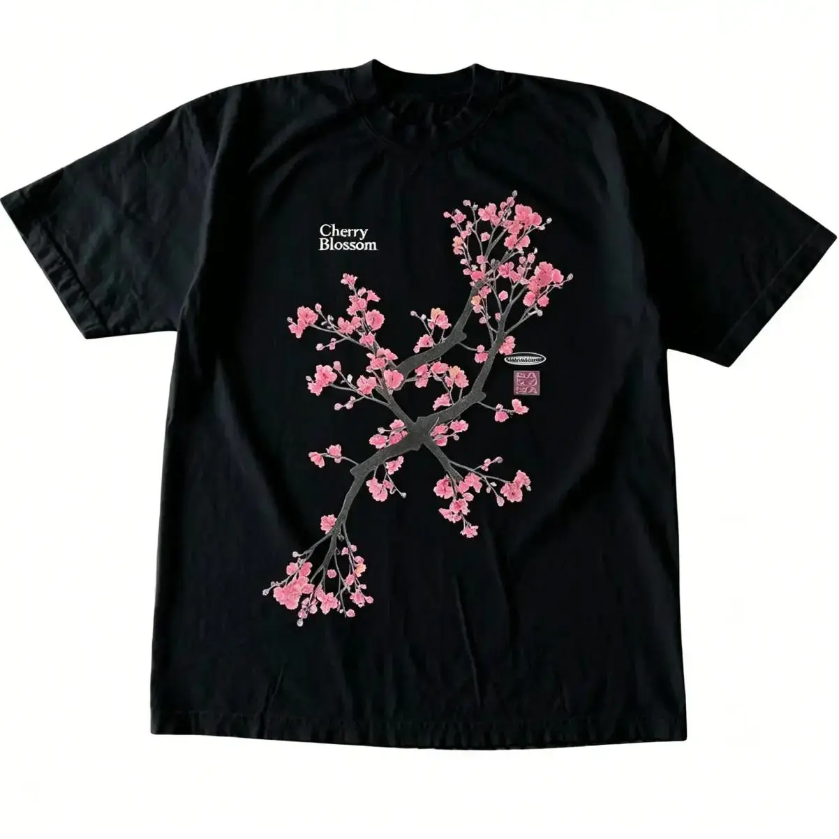 High-Quality 100% Cotton T-Shirt with Cherry Blossom Botanical Print| Unisex Vintage-Style Thick Cherry Blossom T-Shirt| Classic, Minimalist Oriental Tree Branch Print Crew-Neck Short-Sleeve Top, Soft
