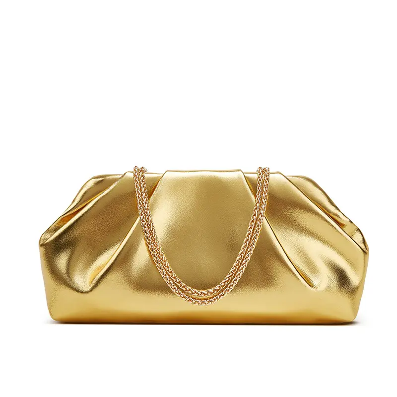 Women's Fashionable Solid Color Evening Clutch Bag, Elegant and Stylish Accessory for Women, Soft PU Wrinkle Clutch Bag for Formal Occasions, Fashionable Versatile Chain Purse