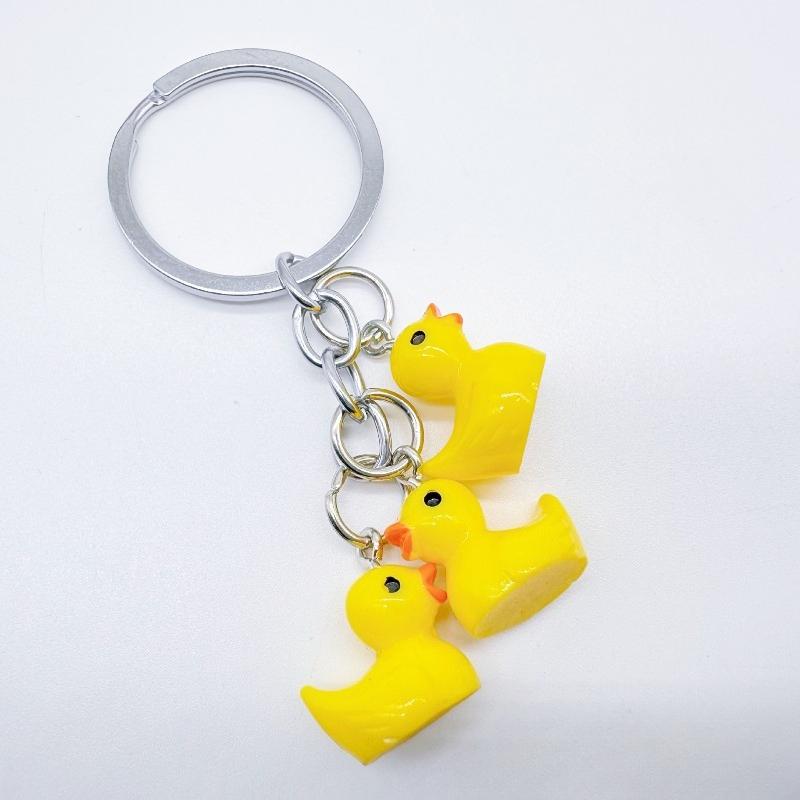 Cute Mini Yellow Duck Keychain, 3D Resin Duck Family Bag Charm, Adorable Rubber Ducky Key Ring for Backpack Purse Accessory