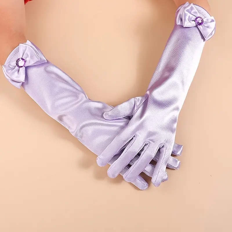 1 Pair of Girl's Bow Elsa Ice and Snow Youngsters's Stage Performance Princess Dress Accessory Sequin Gloves