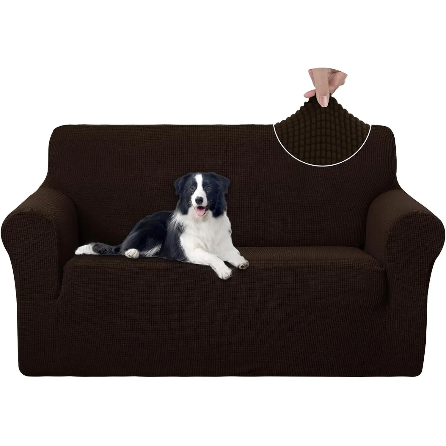 Loveseat Cover Stretch Couch Cover Sofa Slipcover, Chocolate | Furniture protector, 2 Cushion Sofa, 1-Piece Sofa cover, Washable, Pet friendly, Polyester Spandex Jacquard fabric