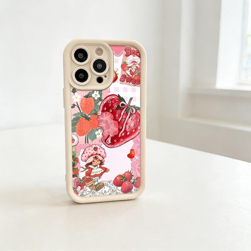 Strawberry Shortcake Pattern Phone Case, Soft Silicone, Fully Protected and Shockproof For iPhone 17 16 15 Pro Max 14 13 12 11 X Plus Air 17E Pink Girl Mini