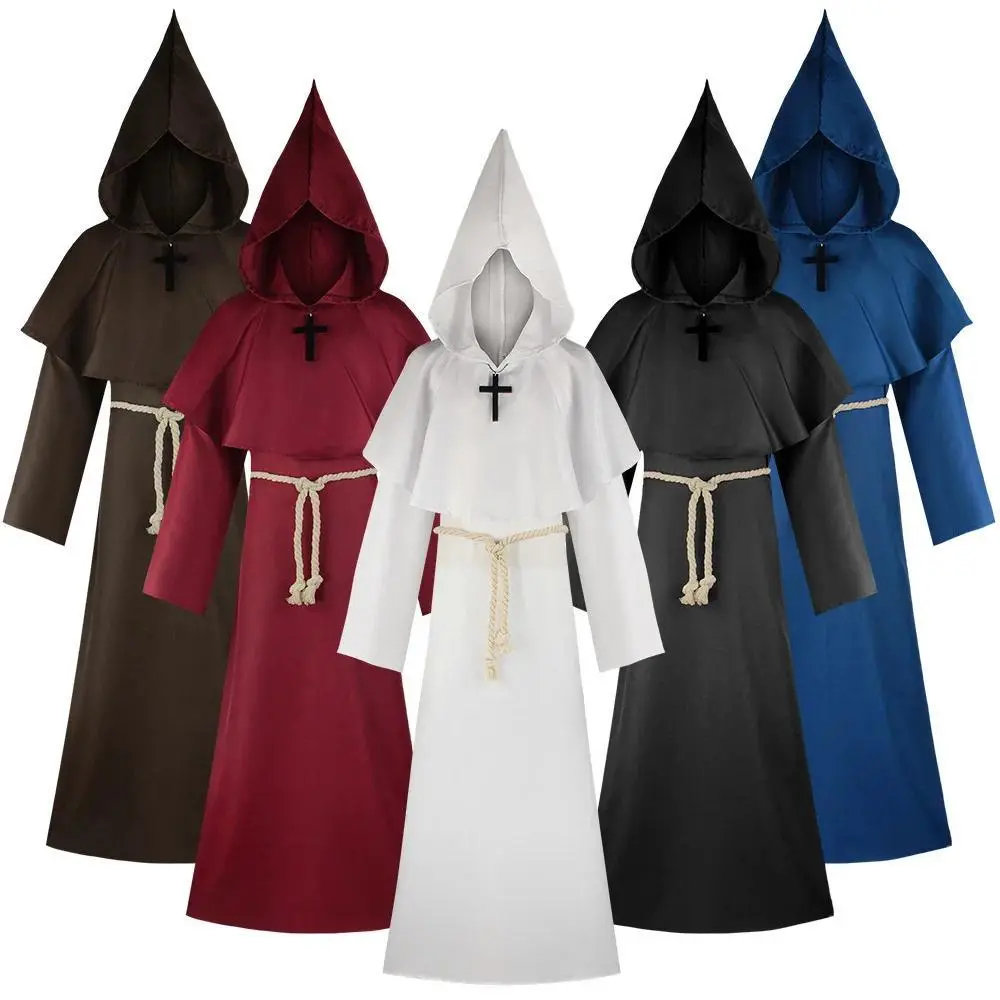 Halloween Grim Reaper cosplay costume Five Ghosts Costume Medieval Friar's Robe Monk Clothes Witch Priest Cos Costume