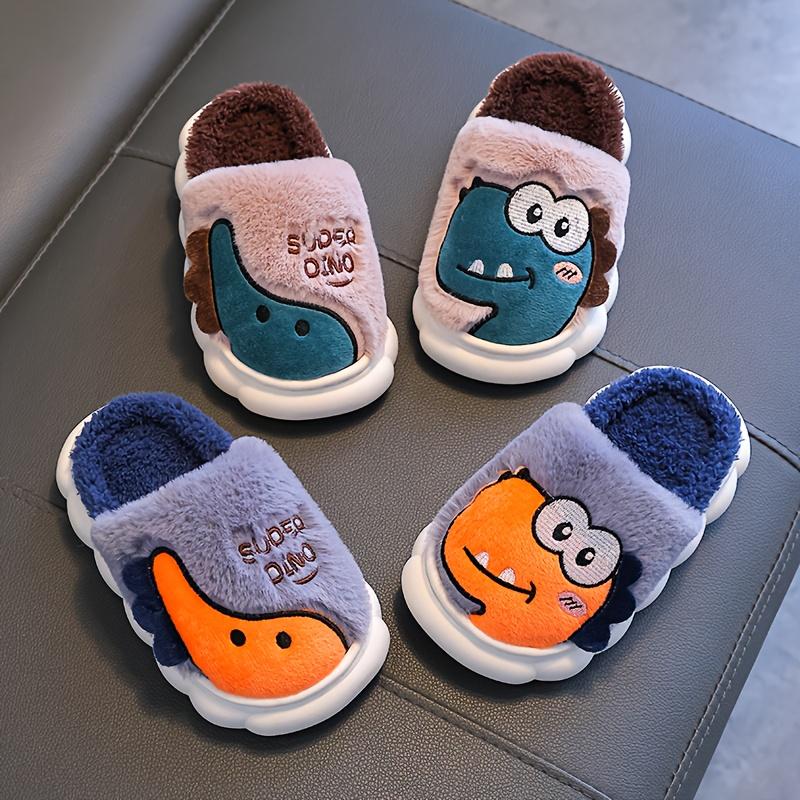 1 Pair Youngsters' Dinosaur Slippers - Cute Cartoon Dinosaur Design, Lightweight & Soft Fabric, Round Toe, PVC Sole, Perfect for Boys & Girls, Winter Home Use, Playful Youngsters'S Footwear, Durable Youngsters'S Shoes