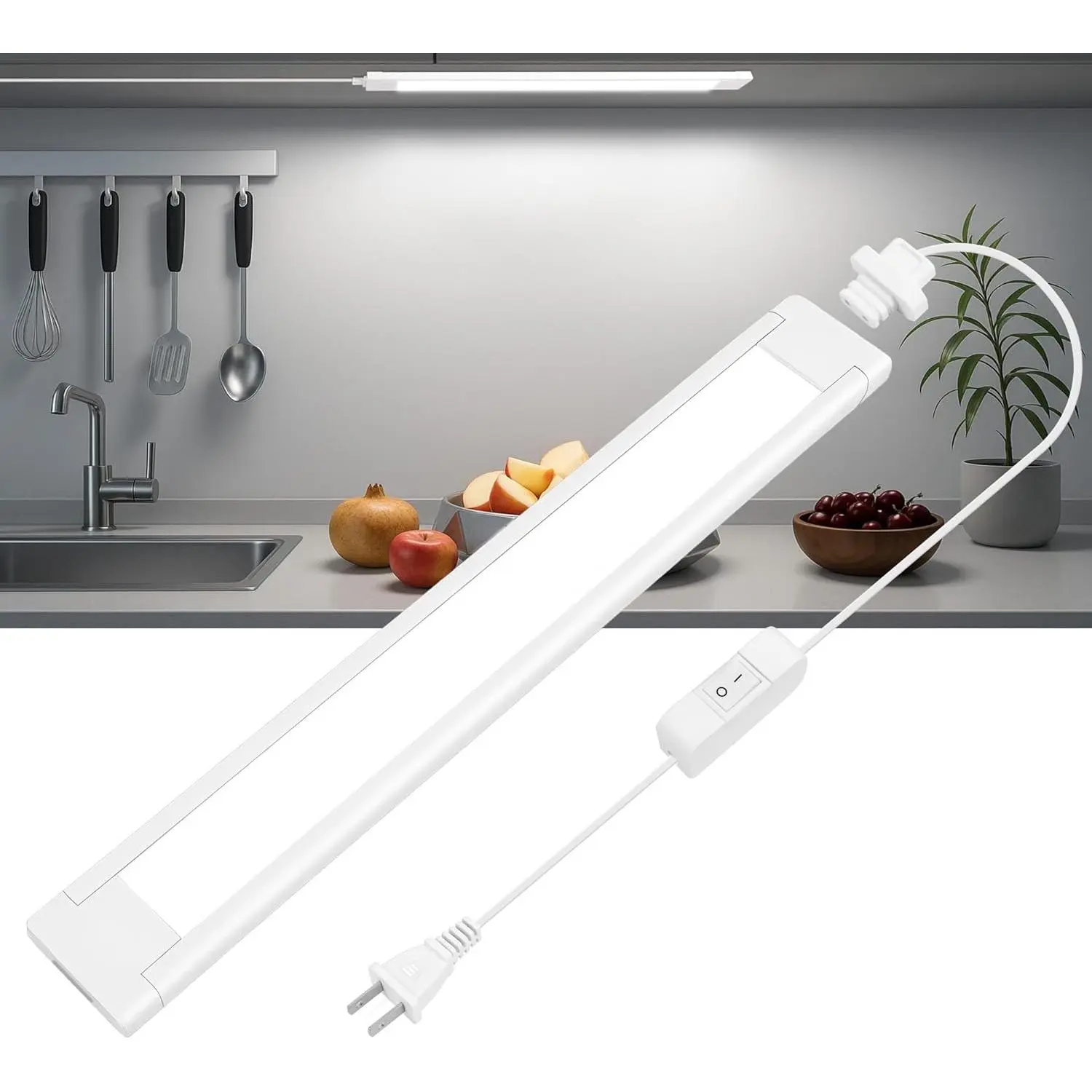 Under Cabinet Lighting Plug in, 14 Inch Linkable Ultra Bright LED Light Bar, Renter Friendly Lamp, Wired Indoor Lights for Kitchen Cabinet, Counter, Workbench, Desk, Shelf, Cool White