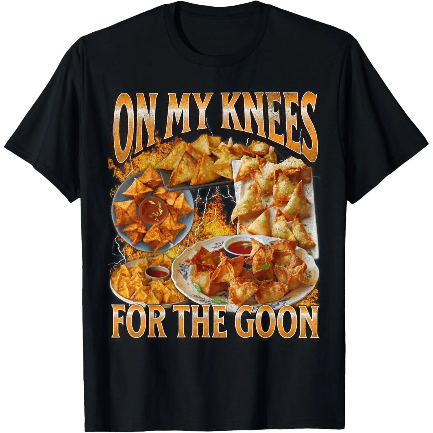 Unisex Funny Kneeling Crab-Meat Wonton Meme Graphic T-Shirt, Short-Sleeve O-Neck Soft Cotton Casual Streetwear, Weird Humor Novelty Creative Gift for Men and Women