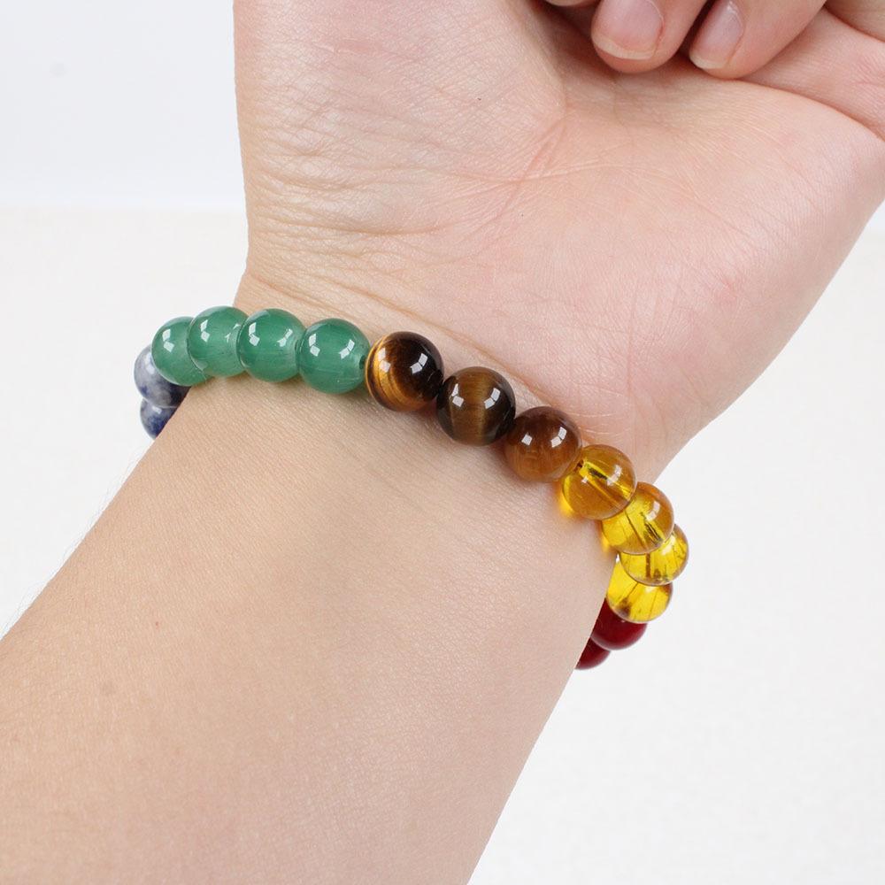 7 Chakras Natural Stone Beaded Bracelet for Women Men, Yoga Meditation Energy Balance Healing Crystal Lava Rock Diffuser Bracelet, Reiki Anxiety Relief Jewelry Gift