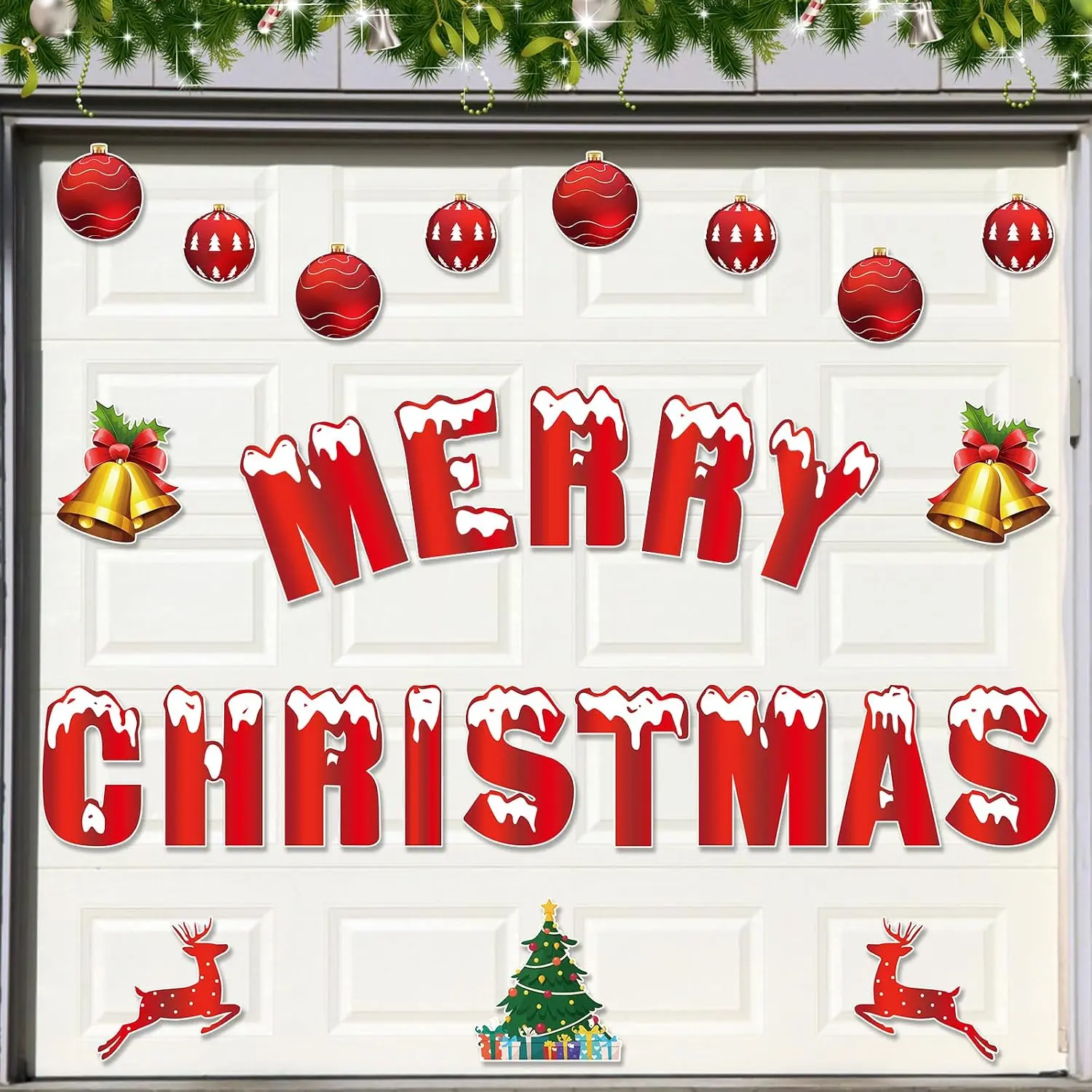 Garage Door Christmas Decorations , Large 27 count Merry Christmas Garage Door  Banners, Refrigerator   Decal Xmas Ornaments  Stickers for Holiday DIY Decor, 8" H