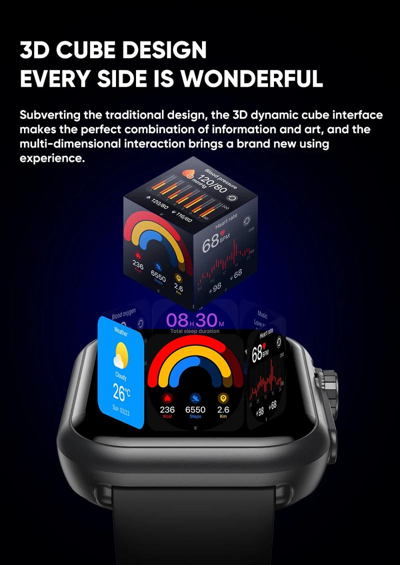 K62APP For IOS Watch Ultra 2 SE 1000mAh Battery GPS AMOLED Display Bluetooth Call Sport Waterproof Smart Watch Men Women Android iOS Compatible Wearable Card Charging Magnetic Screen Wireless Black