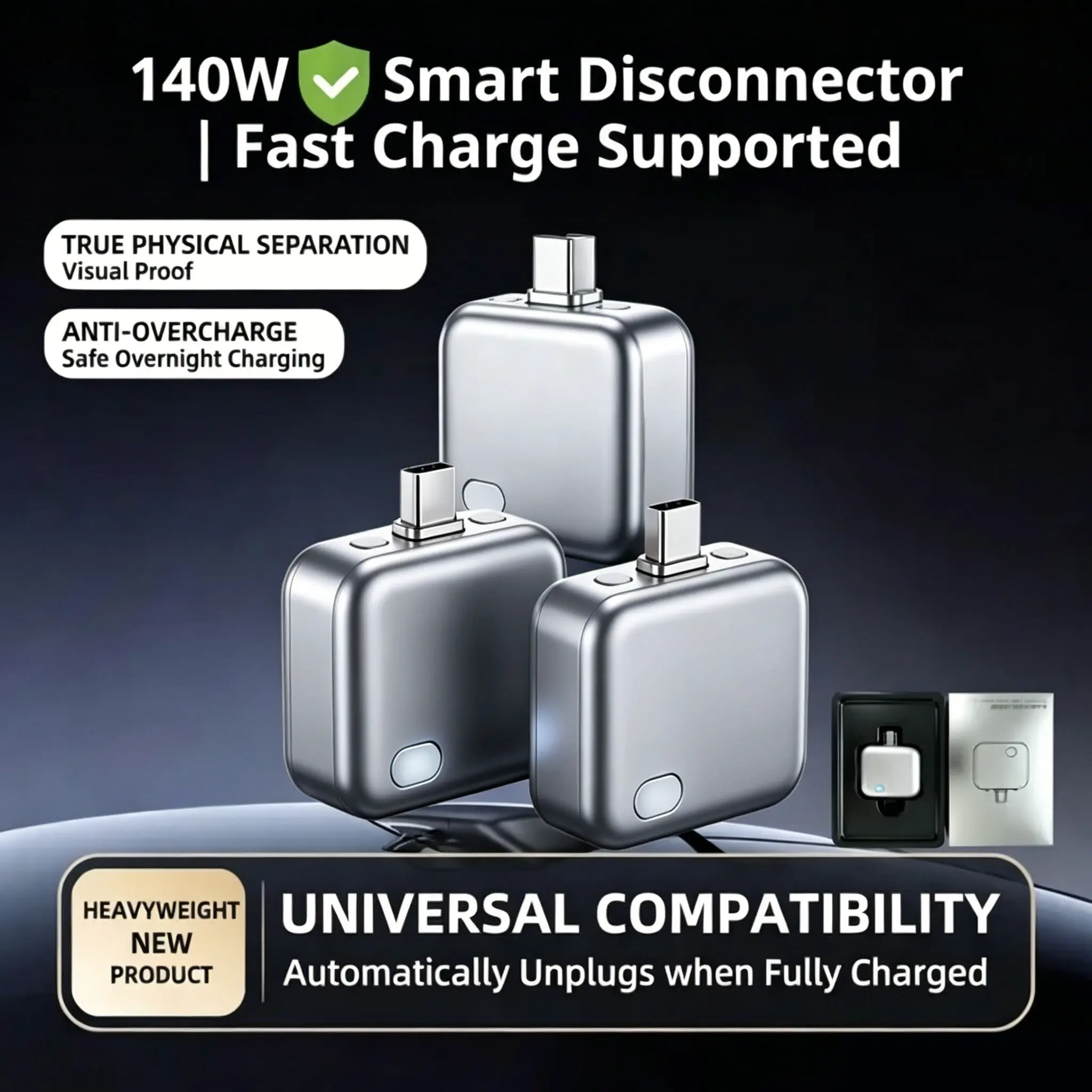 TypeC Hexibii 140W Physical-Disconnect Battery Guard - Auto & Self-Eject Charger, Compact, Smart Auto-Stop Accessory for iPhone 15/16 Series (Including Pro Models), Laptops, Tablets, Anti-Overcharge Protection Tech Accessories for Safe Overnight Use
