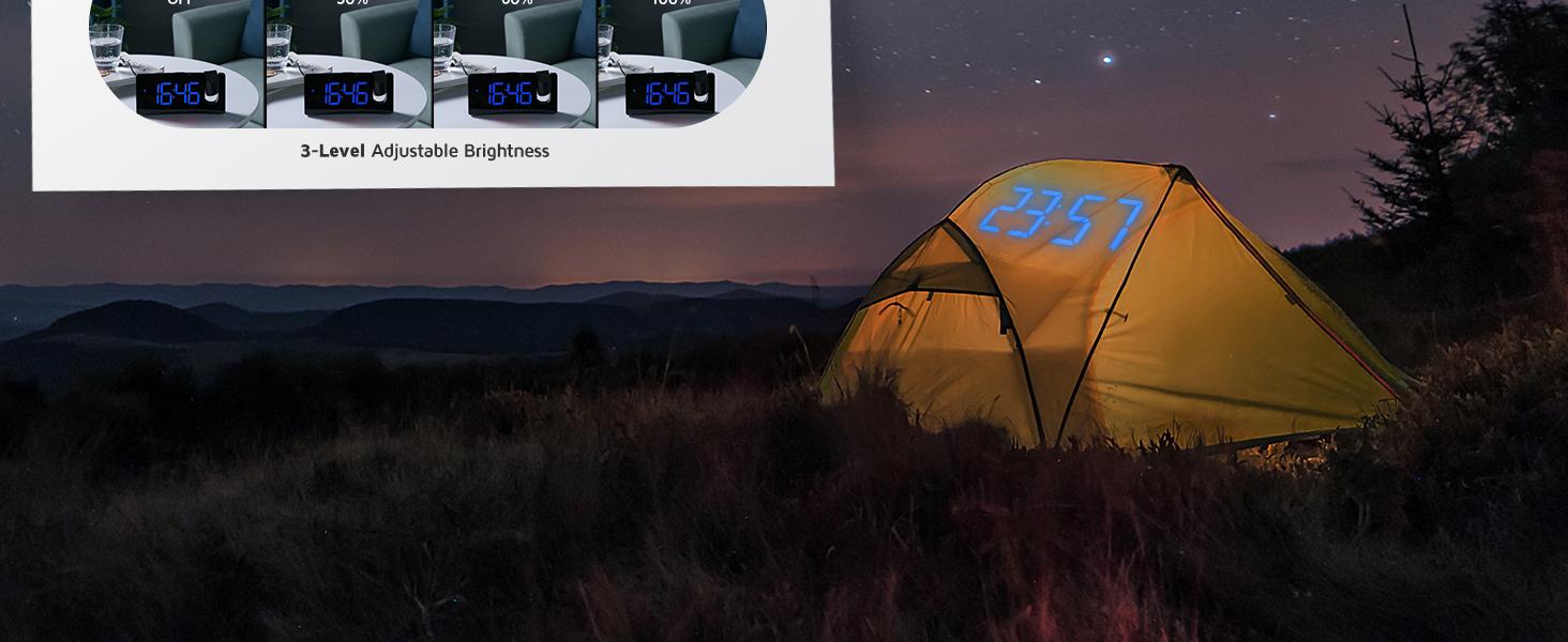 Projection Alarm Clock, Digital Clock with 180°   Rotatable Projector, 3-Level Brightness Dimmer, Clear LED Display, USB Charger, Progressive Volume, 9mins Snooze,12/24H, for Bedroom