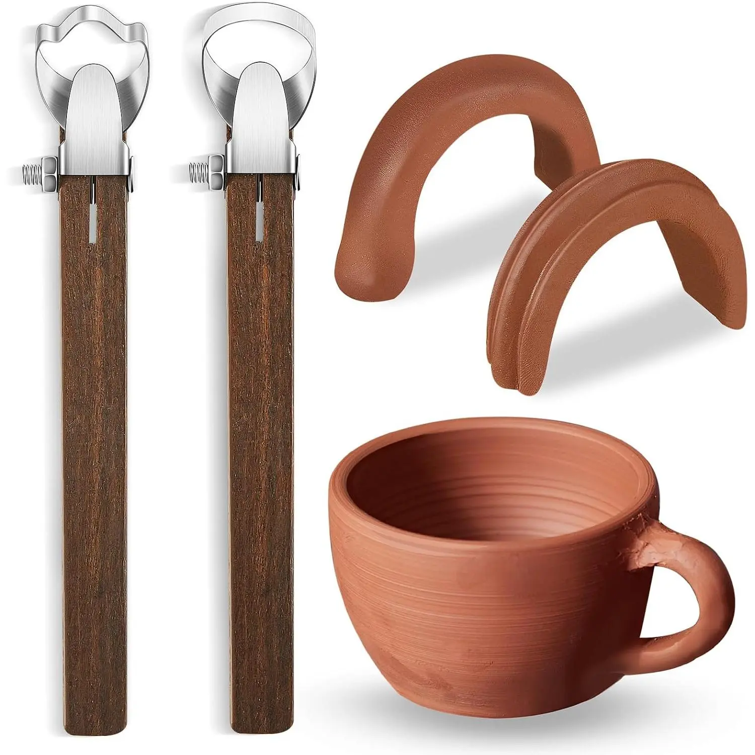 2-Count Classic Style Mug Handle Carving Tool, Pottery Clay Extruder Trimming Tool, Craft Supplies with Adjustable Depth, 5.12 x 0.79 Inches Compact Convenient Design, Long-Lasting Comfortable Handle for Ceramics Crafting