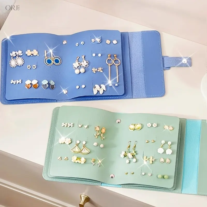 Book‑Style Earring Storage Book, Portable PU Buckle Earring Organizer for Travel & Daily Jewelry Storage
