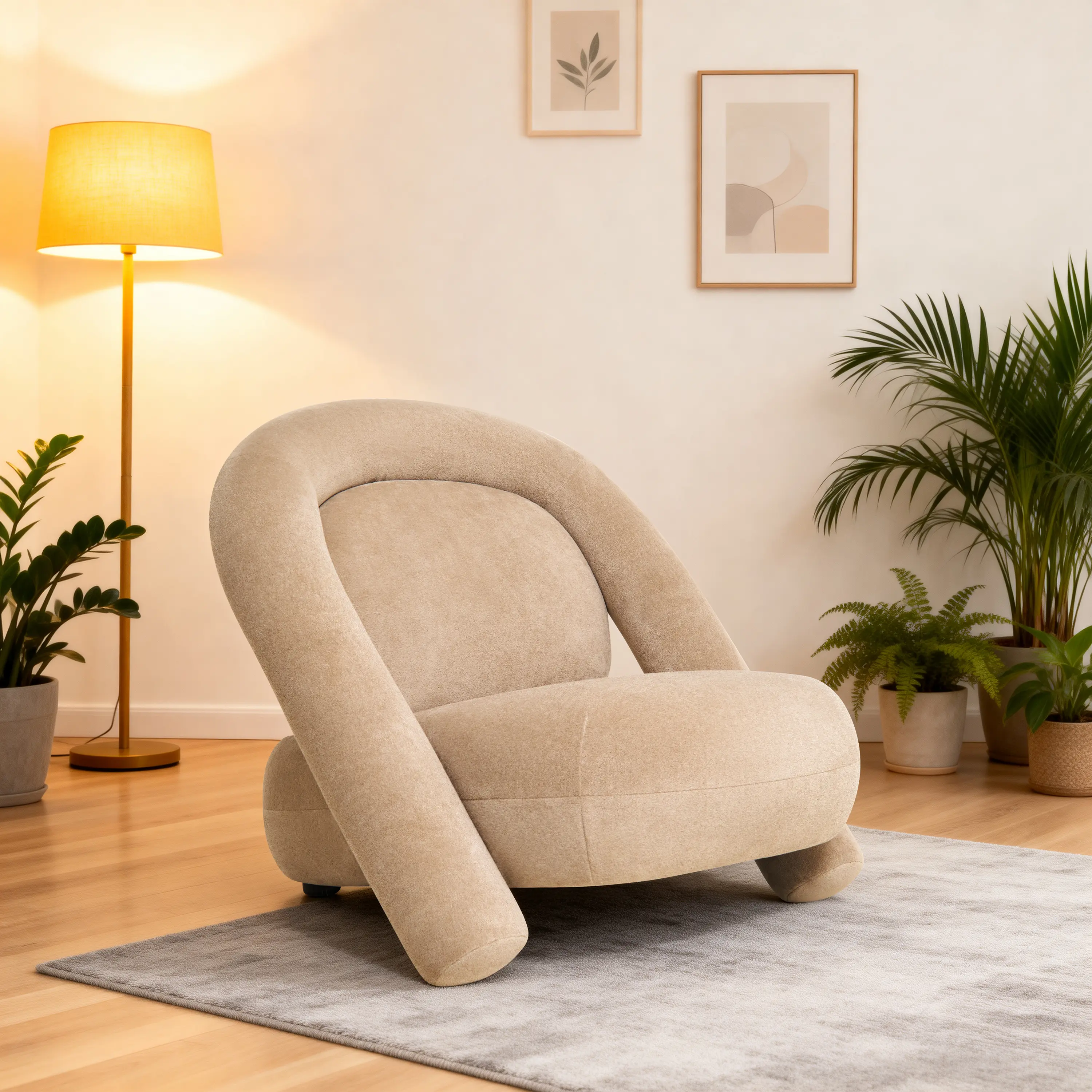 ARCH Velvet Accent Chair with Armrests, 32 Inch Wide Club Chair for Living Room, Beige Coffee Fabric Lounge Chair with Foam Padding, Modern Armchair for Bedroom Study Office, Birch Wood Frame, Easy Assembly, Beige Coffee Color Options